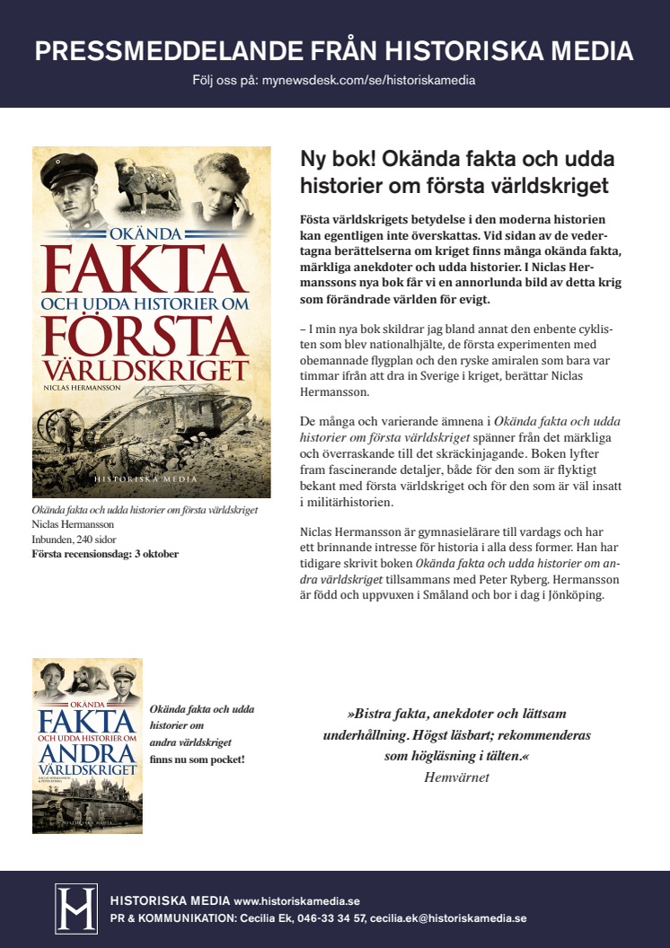Ny bok! Okända fakta och udda historier om första världskriget