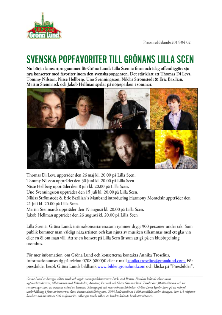 Svenska popfavoriter till Grönans Lilla Scen