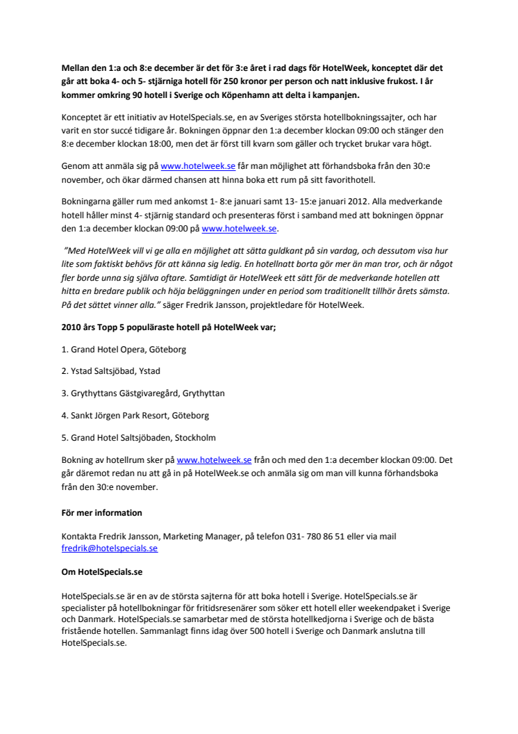 HotelWeek- Boka hotell för 250:- per person