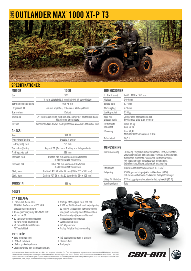 Modellblad Can-Am Outlander MAX 1000 XT-P T3