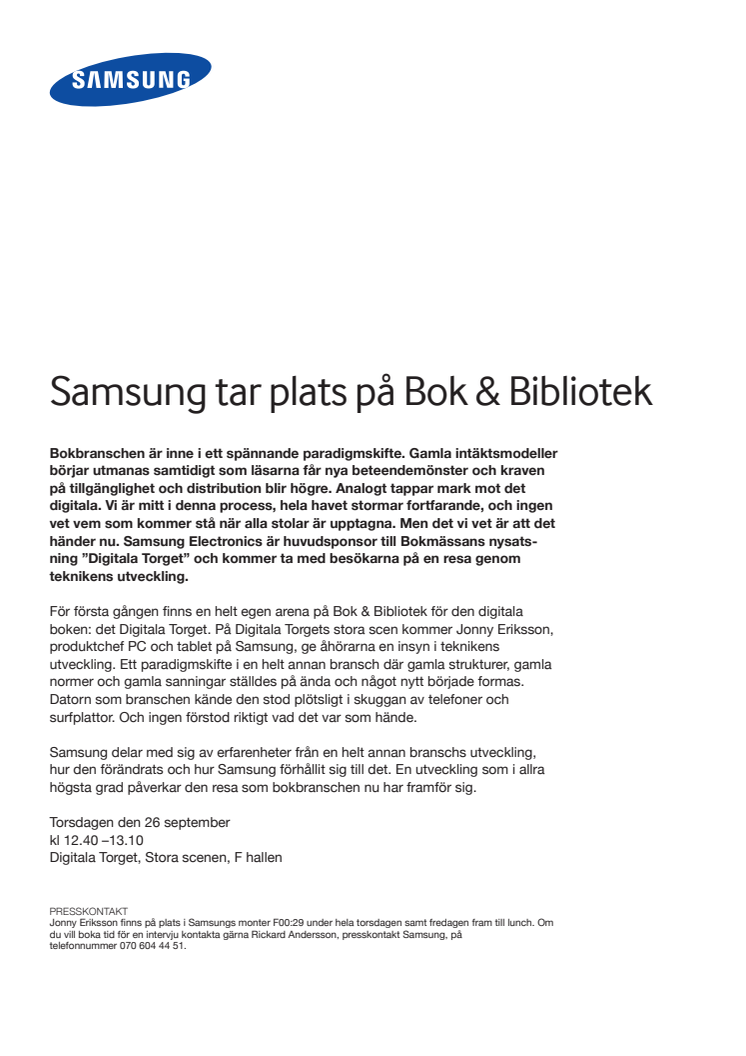 Samsung tar plats på Bok & Bibliotek