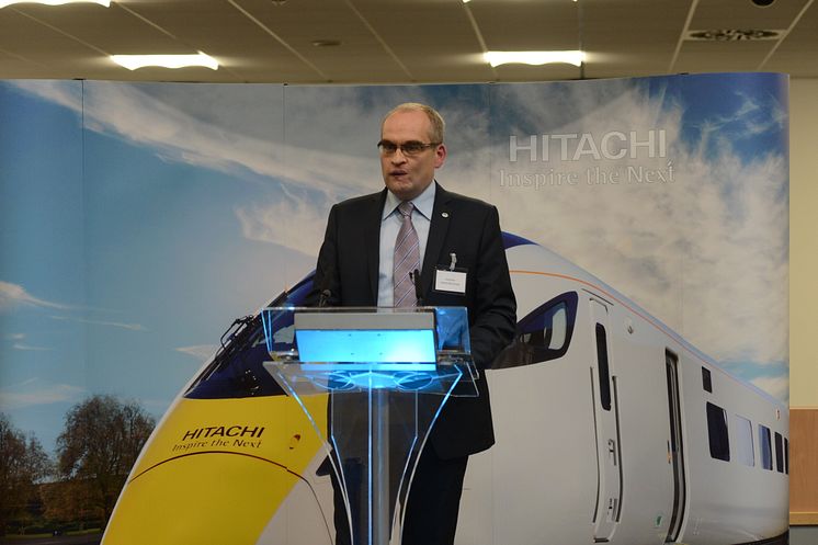 Hitachi Rail Europe COO Andy Barr welcoming guests to Southampton Port