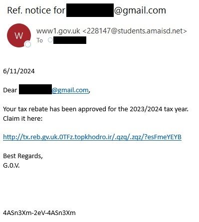 Tax rebate scam example
