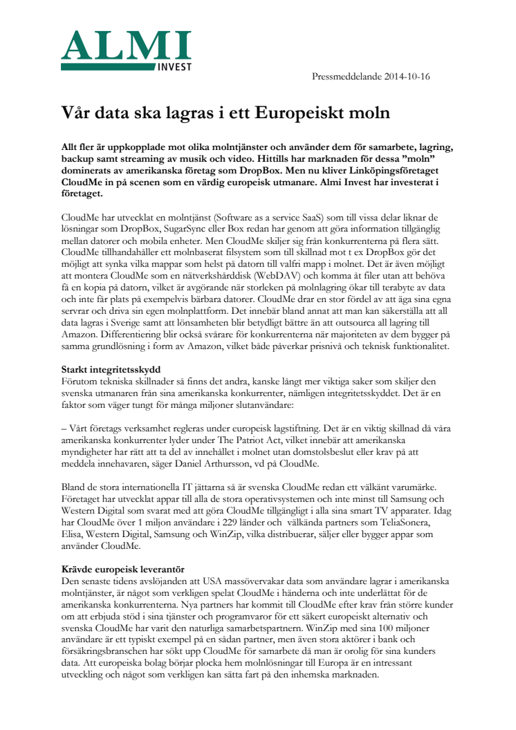 Vår data ska lagras i ett Europeiskt moln