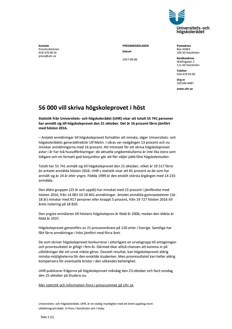 56 000 vill skriva högskoleprovet i höst