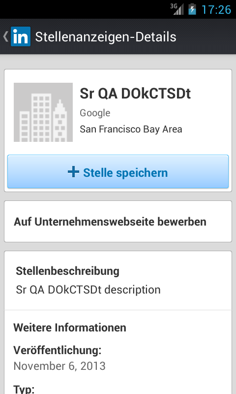 Mobile Bewerbung mit LinkedIn: Stellenanzeige Details