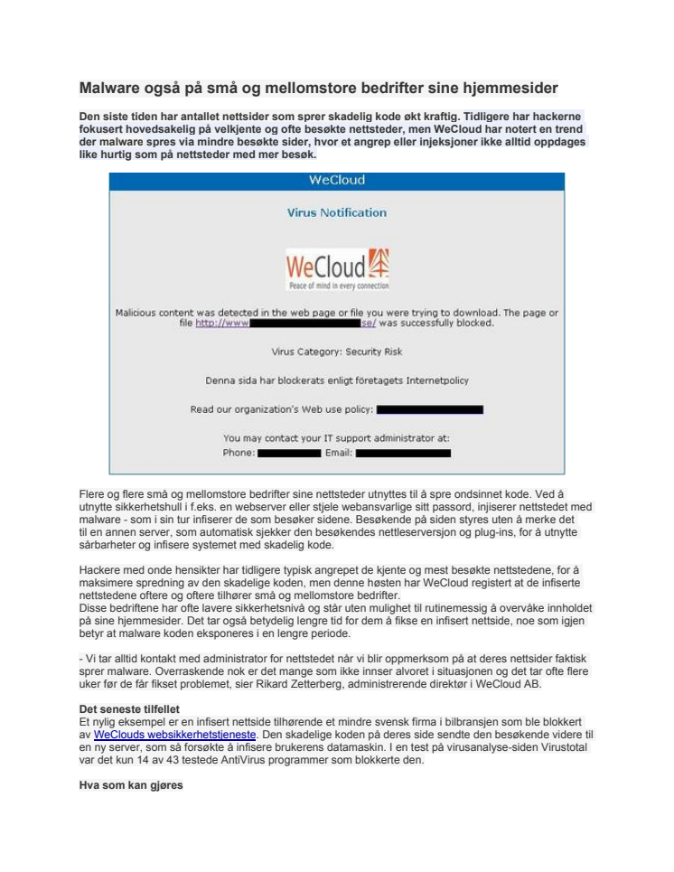 Malware via små og mellomstore bedrifters hjemmesider