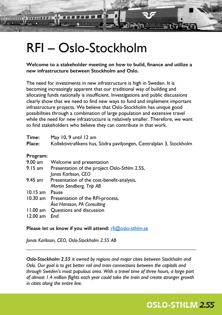 Stakeholder meeting on RFI Oslo-Stockholm