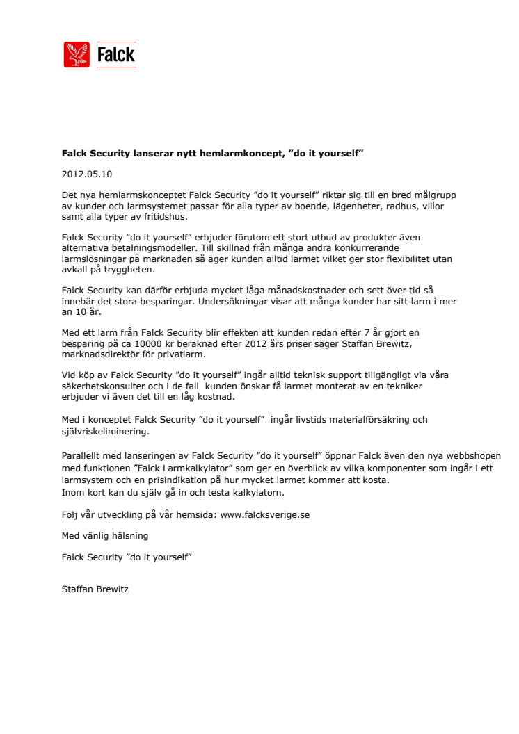 Falck Security lanserar nytt hemlarmkoncept - "do it yourself"