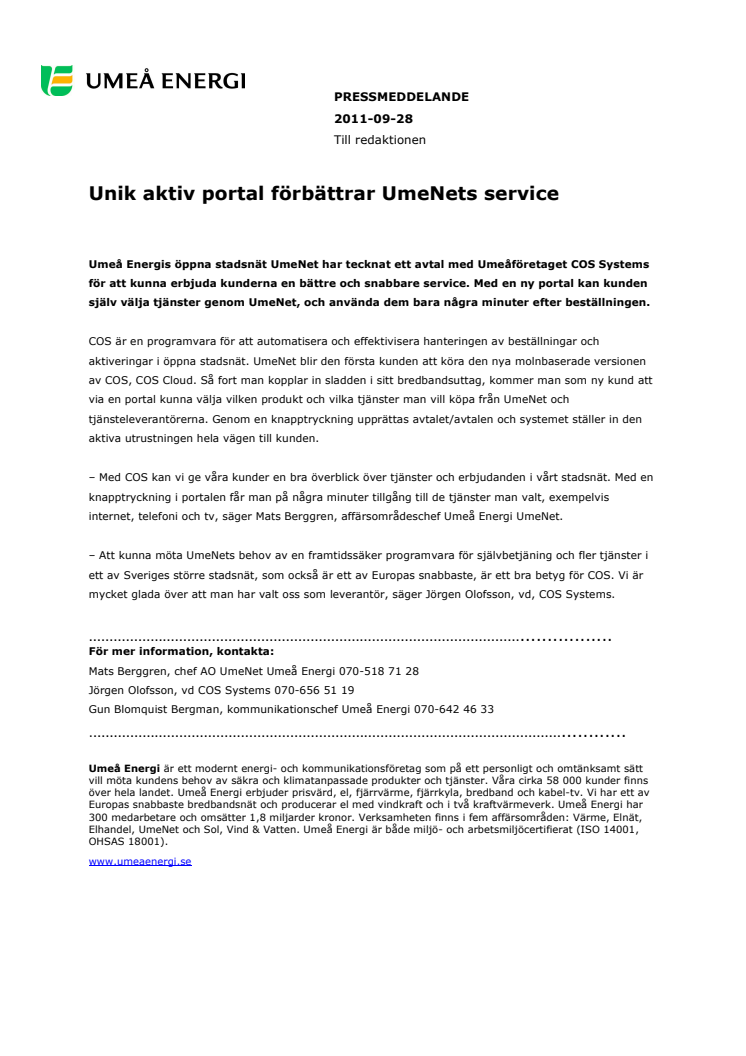 Unik aktiv portal förbättrar UmeNets service