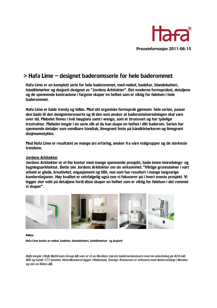 Hafa Lime – designet baderomsserie for hele baderommet