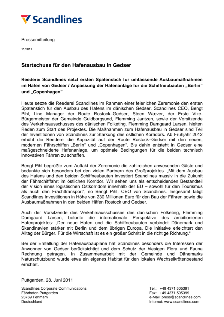 Startschuss für den Hafenausbau in Gedser