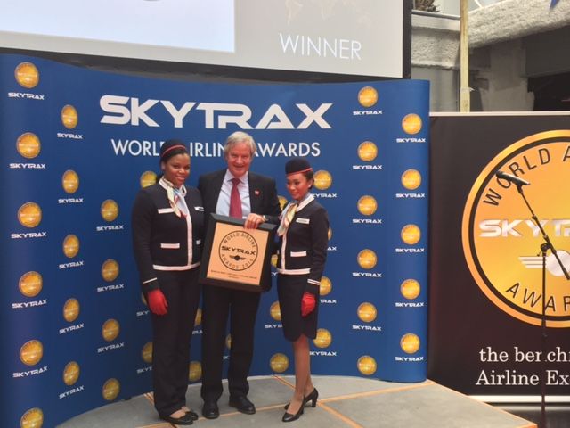 CEO Bjorn Kjos receives SkyTrax Award for Best Low-Cost Long-Haul Airline in the World’  with Long Haul Crew at P