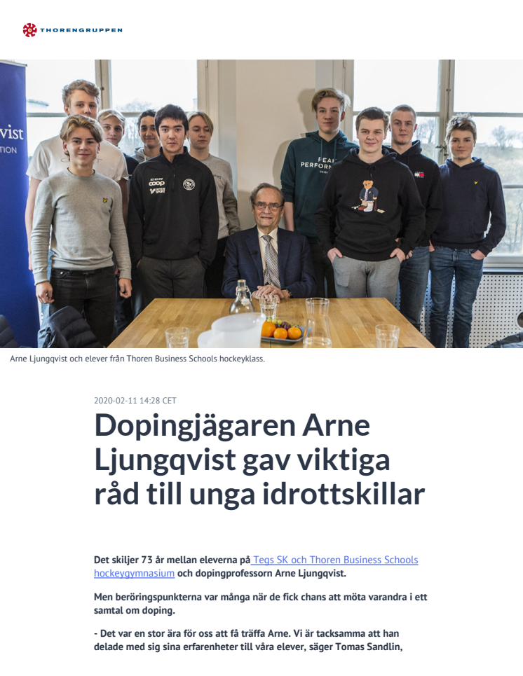 Dopingjägaren Arne Ljungqvist gav viktiga råd till unga idrottskillar