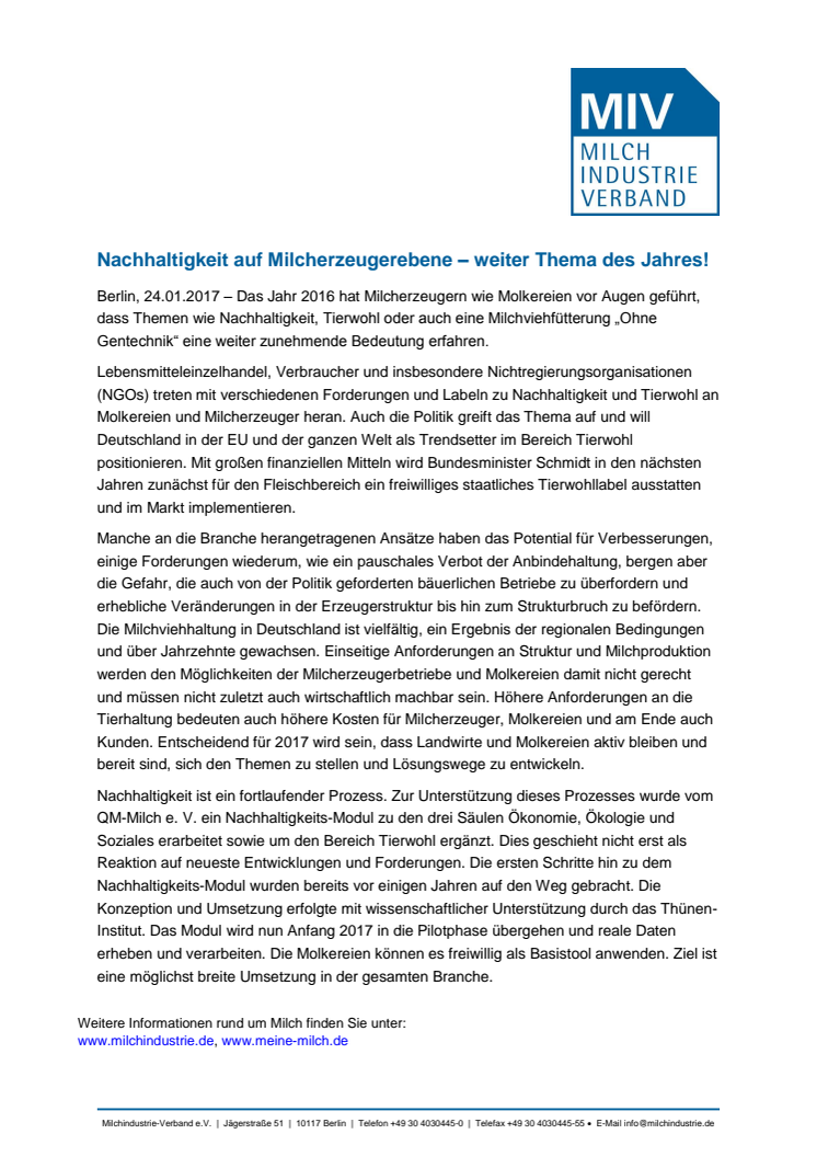 Nachhaltigkeit auf Milcherzeugerebene – weiter Thema des Jahres!