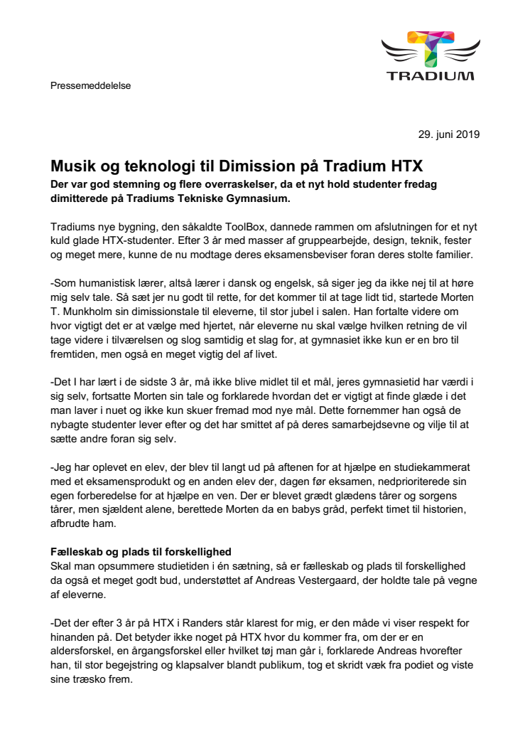 Musik og teknologi til Dimission på Tradium HTX