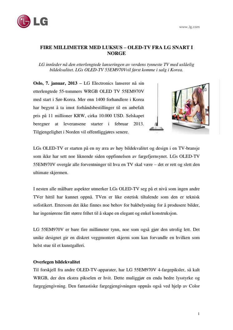 FIRE MILLIMETER LUKSUS – OLED-TV FRA LG SNART I NORGE