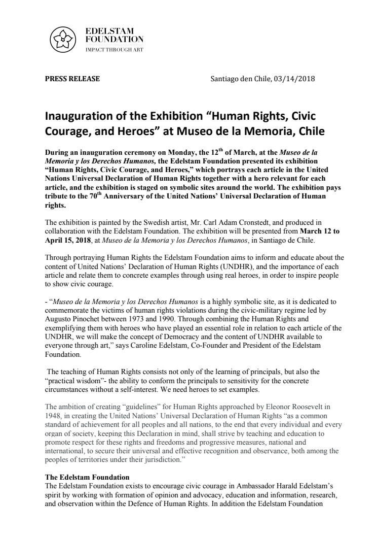 Inauguration of the Exhibition “Human Rights, Civic Courage, and Heroes” at Museo de la Memoria, Chile