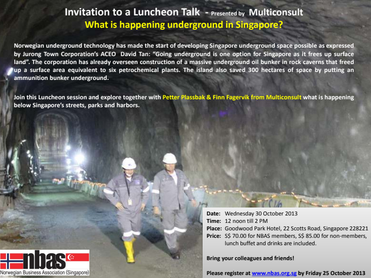 Postponed to next year: 30 Oct Luncheon Talk: What is happening underground in Singapore?