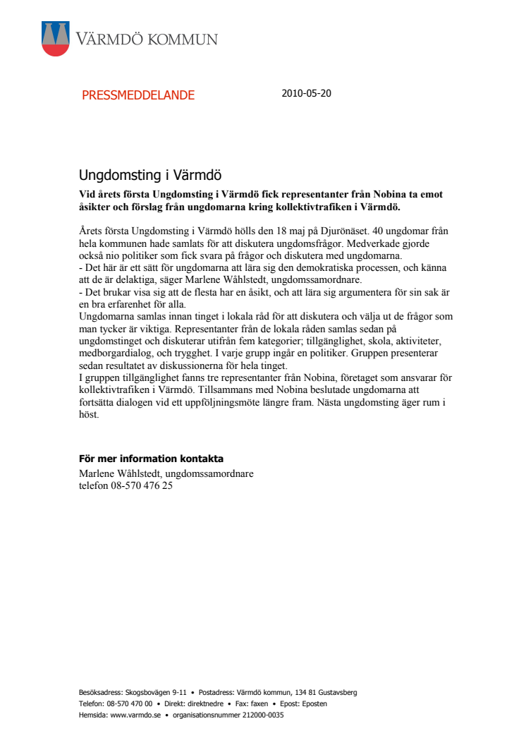 Ungdomsting i Värmdö