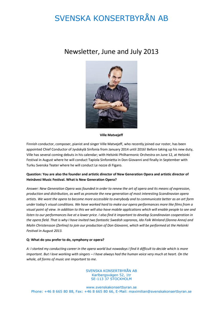 Newsletter, June & July 2013