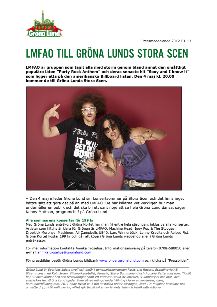 LMFAO till Gröna Lunds Stora Scen