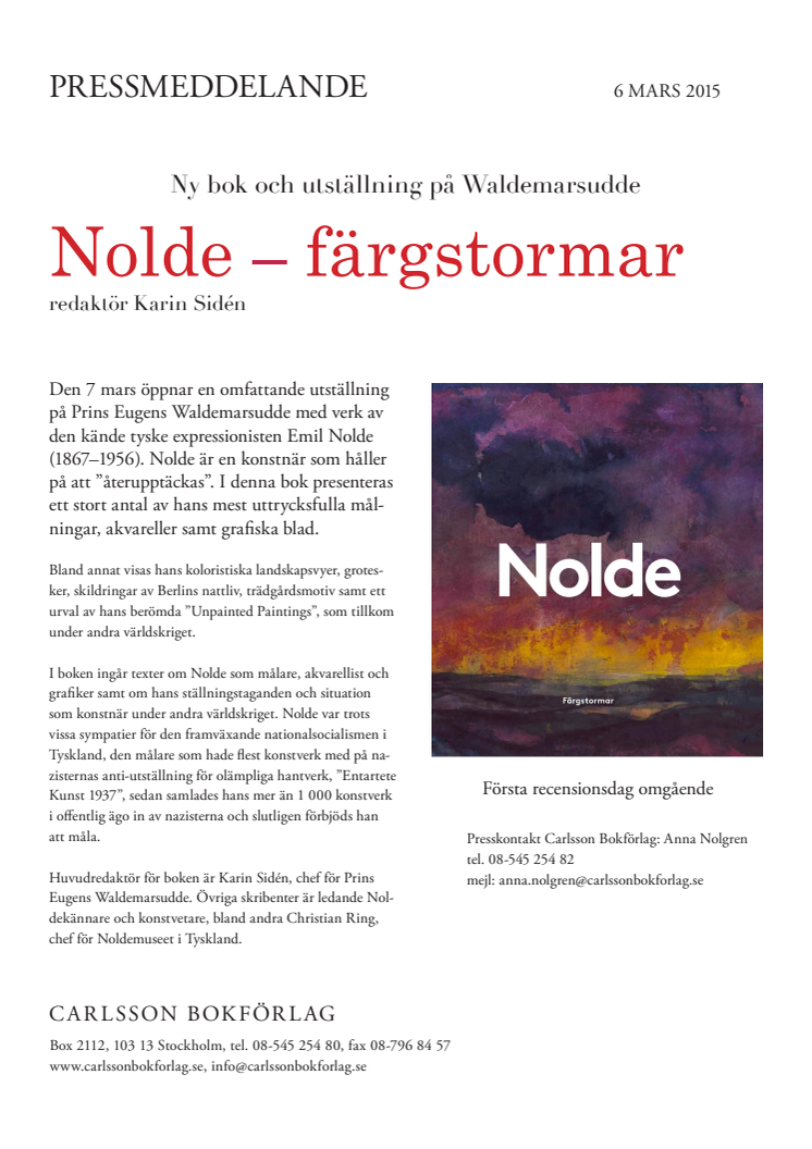 Emil Nolde - ny bok och utställning på Waldemarsudde