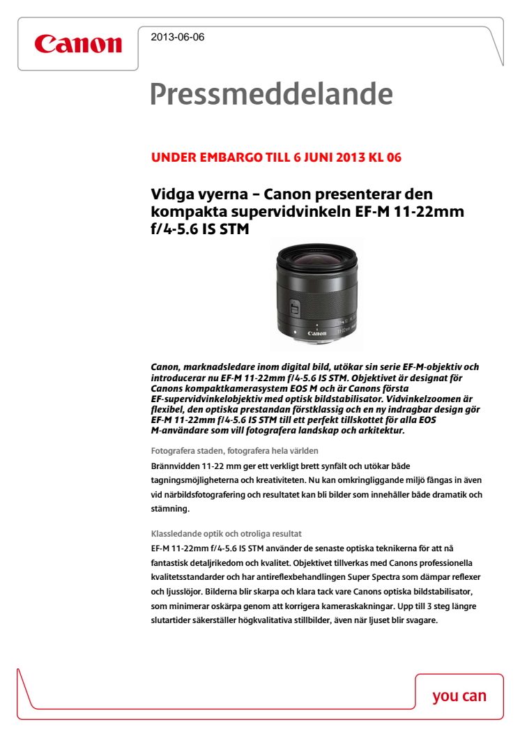 Vidga vyerna – Canon presenterar den kompakta supervidvinkeln EF-M 11-22mm f/4-5.6 IS STM 