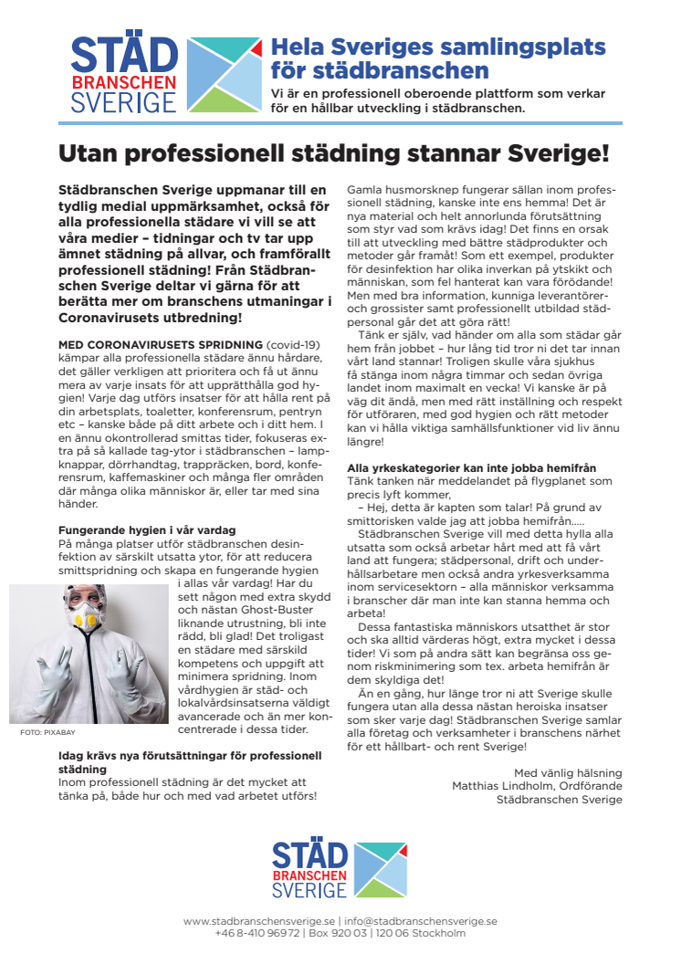 Utan professionell städning stannar Sverige!