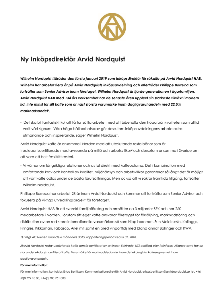 Ny Inköpsdirektör Arvid Nordquist