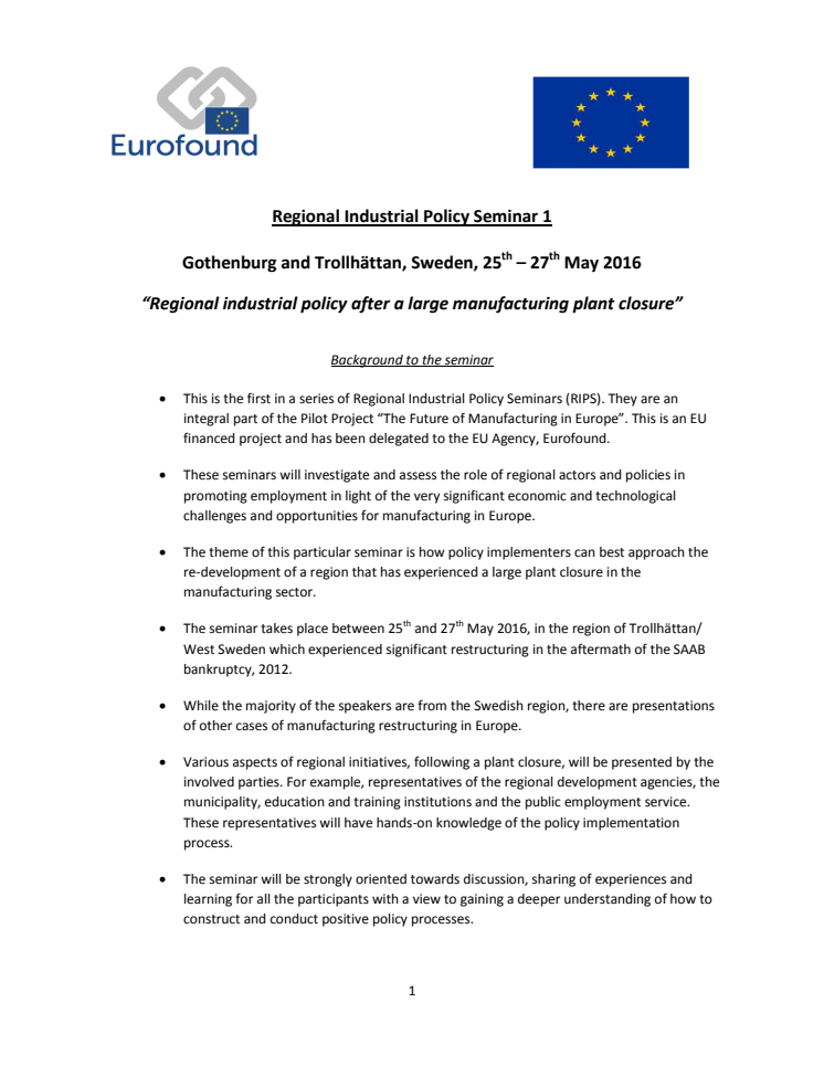 Regional industrial policy after a large manufacturing plant closure