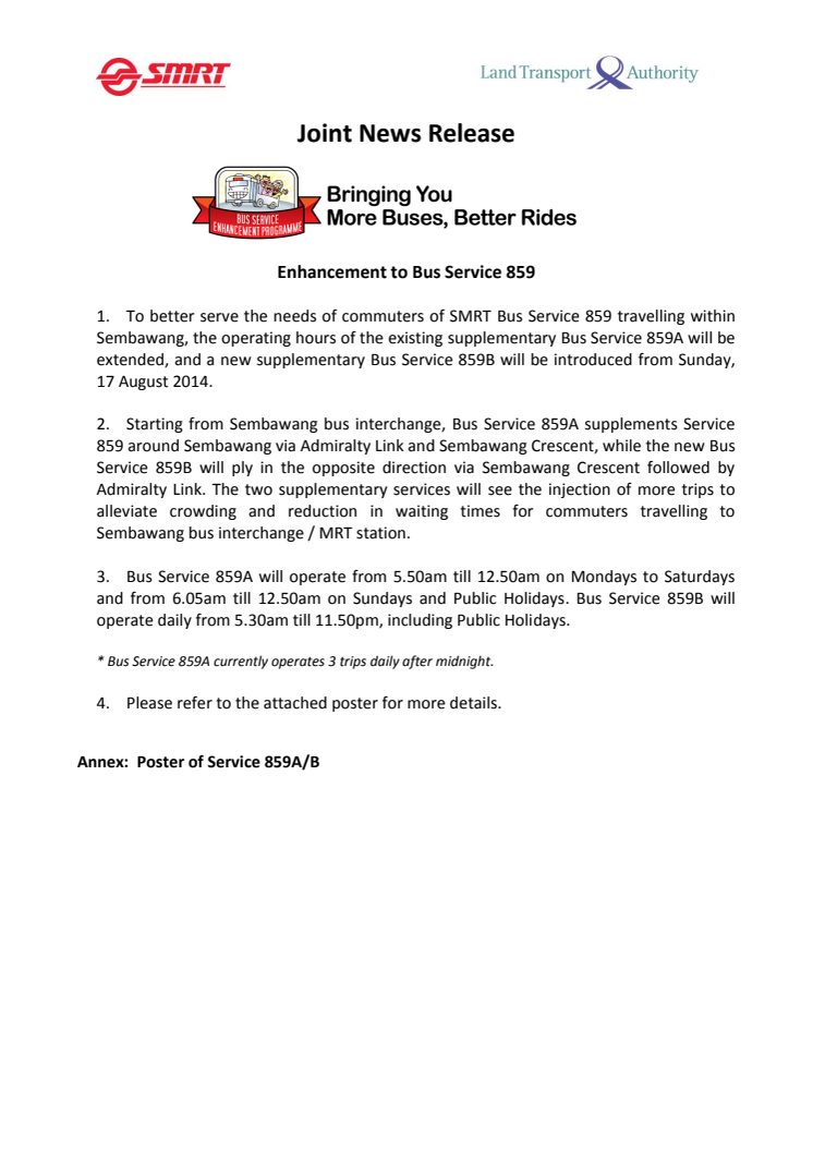 Enhancement to Bus Service 859