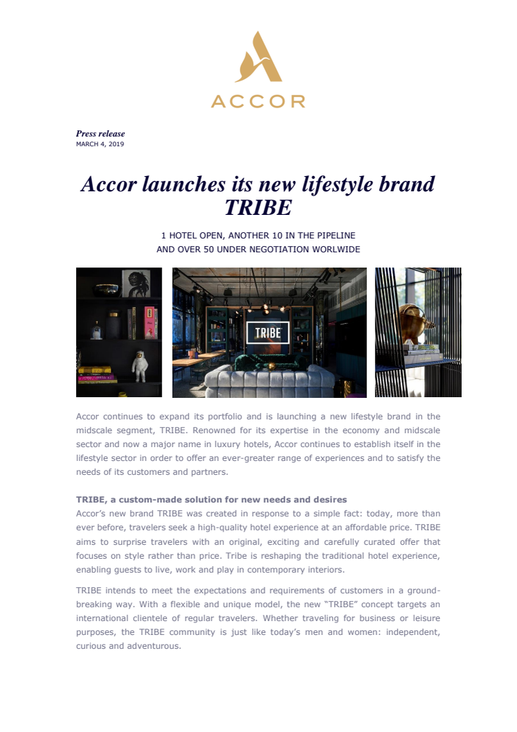 Accor launches its new lifestyle brand TRIBE