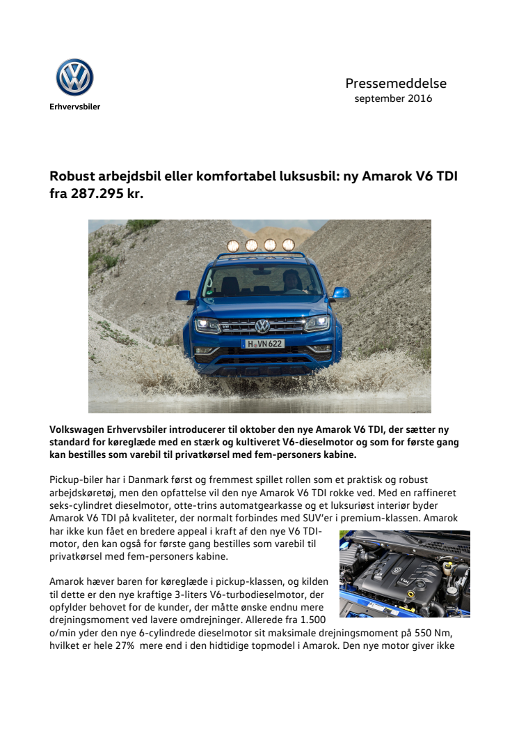 Robust arbejdsbil eller komfortabel luksusbil: ny Amarok V6 TDI fra 287.295 kr.