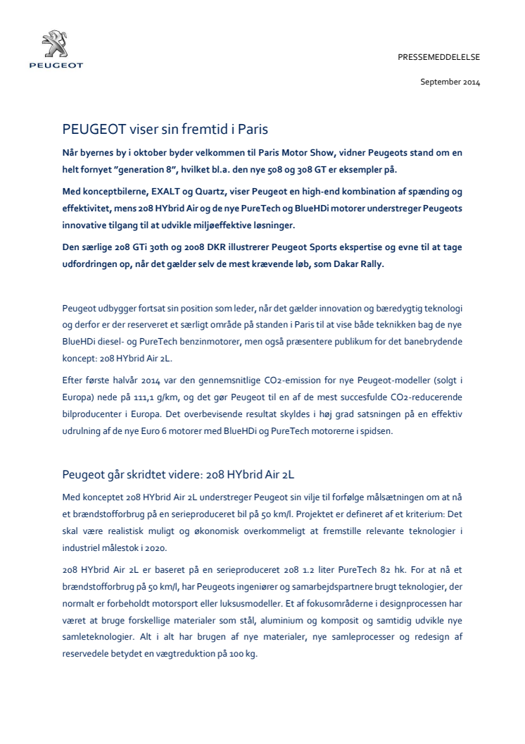 PEUGEOT viser sin fremtid i Paris