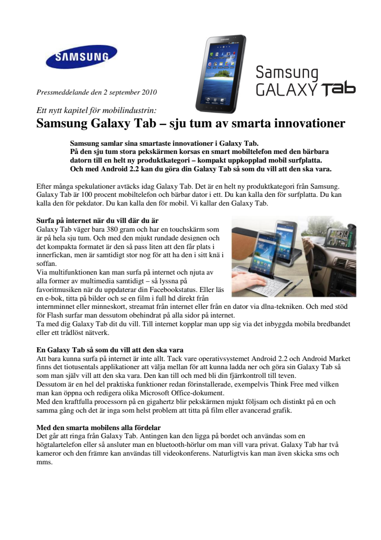 Samsung Galaxy Tab – sju tum av smarta innovationer