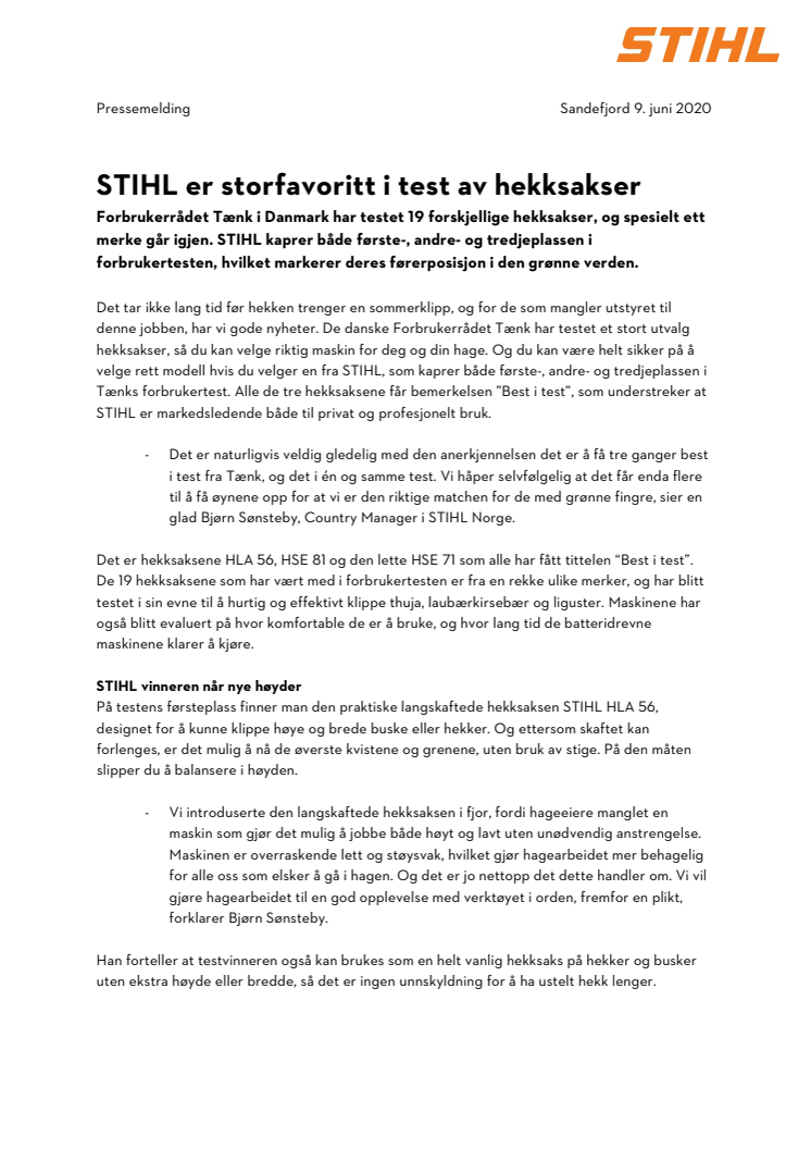 STIHL er storfavoritt i test av hekksakser