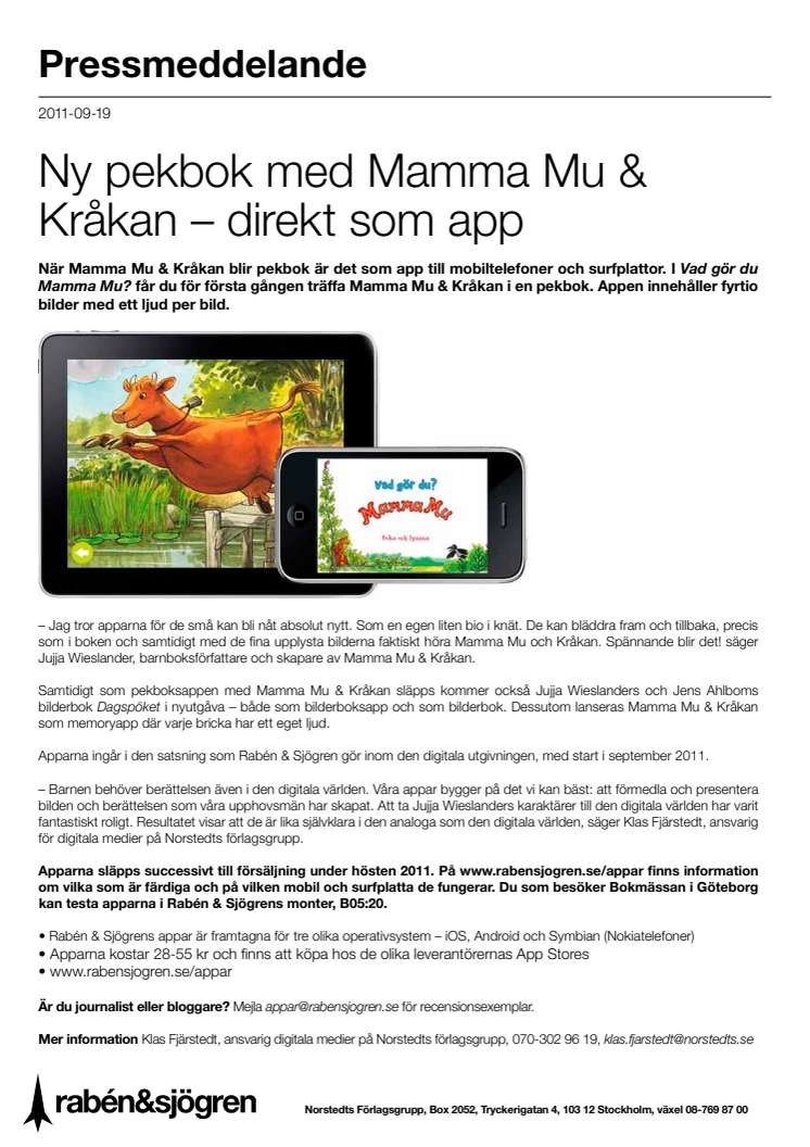 Ny pekbok med Mamma Mu & Kråkan – direkt som app
