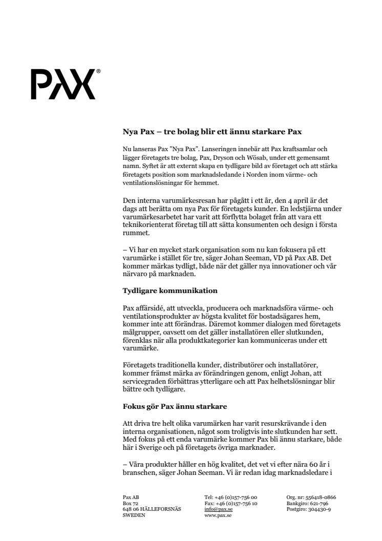 Nya Pax – tre bolag blir ett ännu starkare Pax