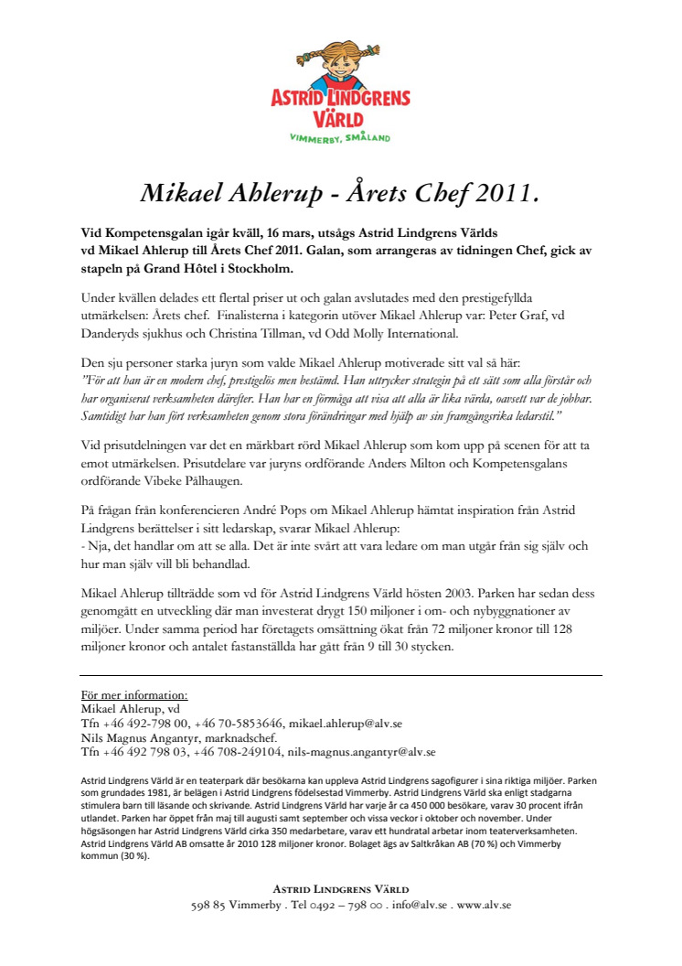 Mikael Ahlerup - Årets Chef 2011