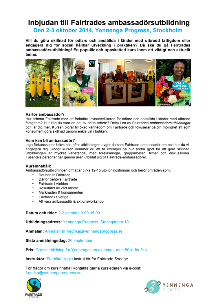 Inbjudan till Fairtrades ambassadörsutbildning