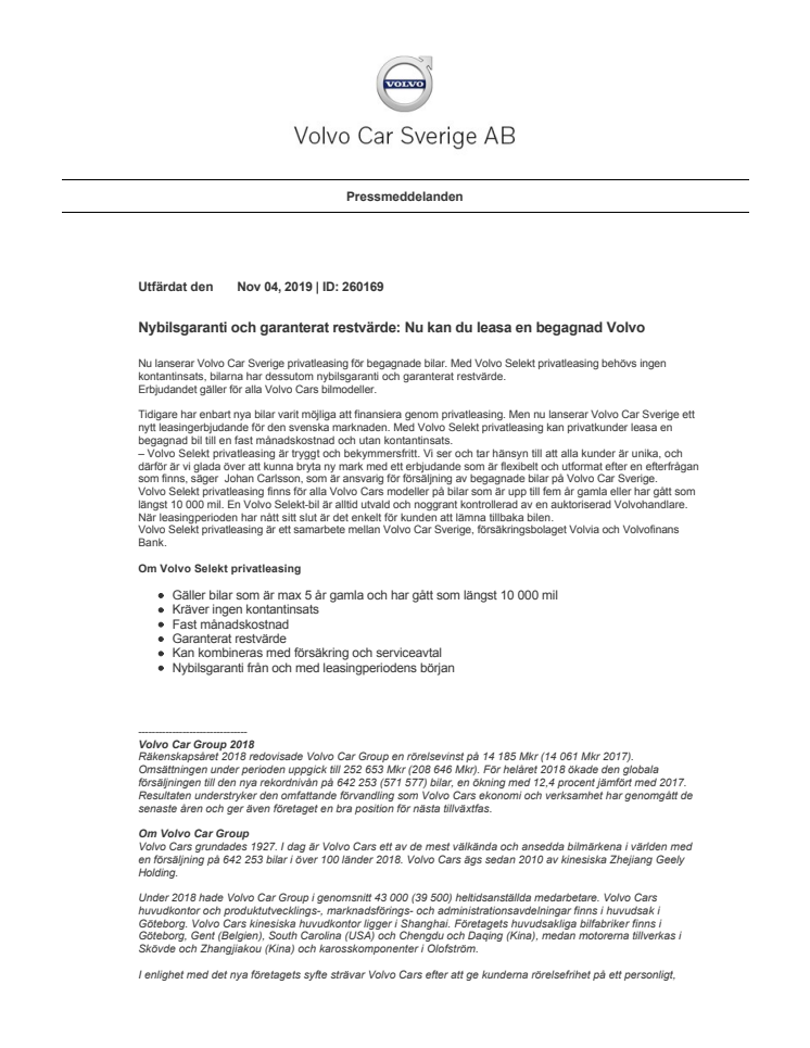 Nybilsgaranti och garanterat restvärde: Nu kan du leasa en begagnad Volvo