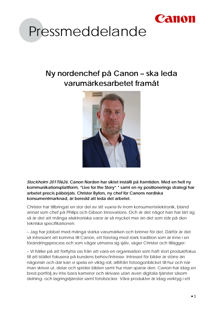 Ny nordenchef på Canon – ska leda varumärkesarbetet framåt