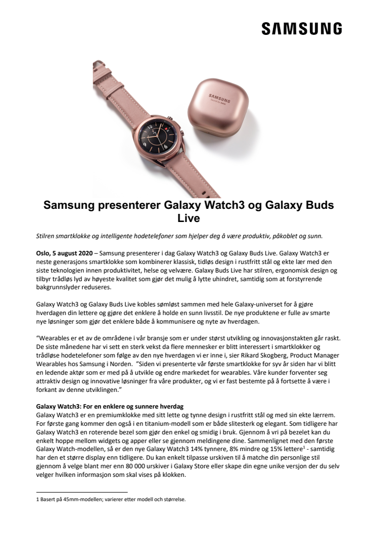 Samsung presenterer Galaxy Watch3 og Galaxy Buds Live 