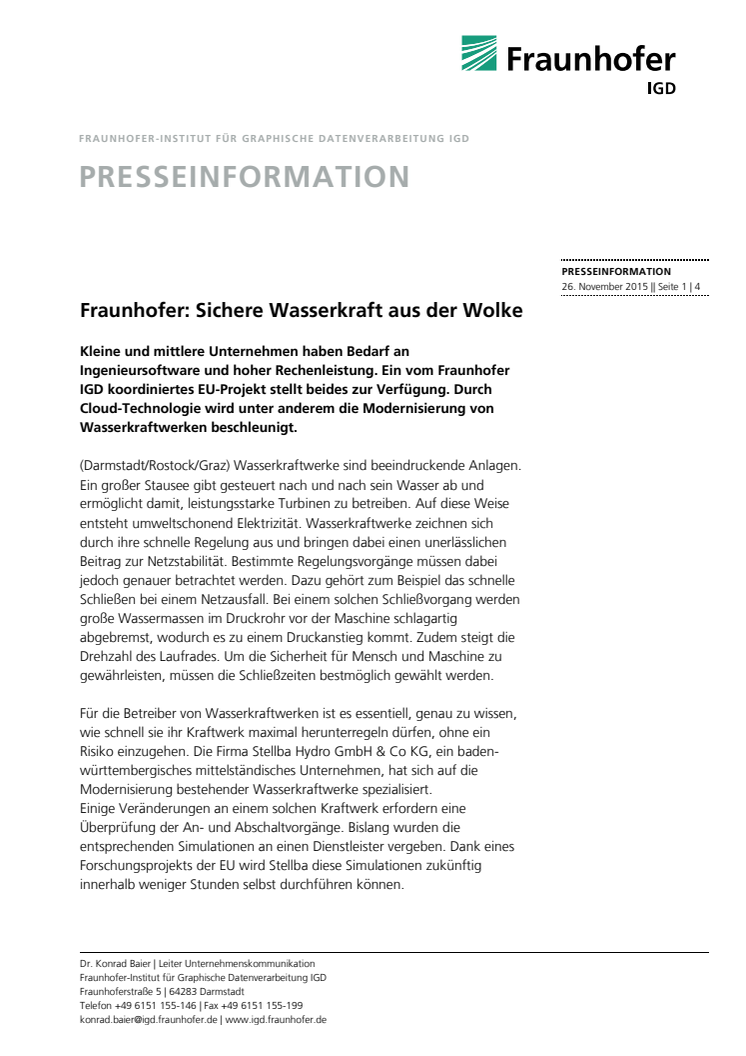 Fraunhofer: Sichere Wasserkraft aus der Wolke