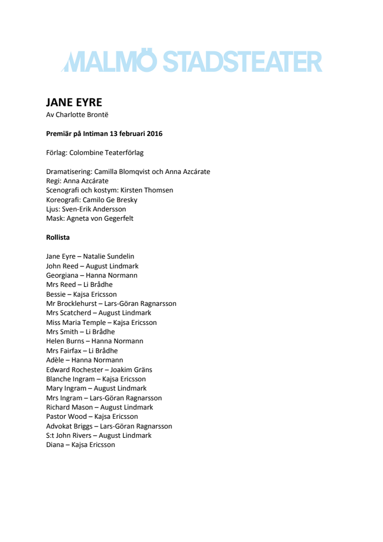 Inbjudan till pressmöte JANE EYRE