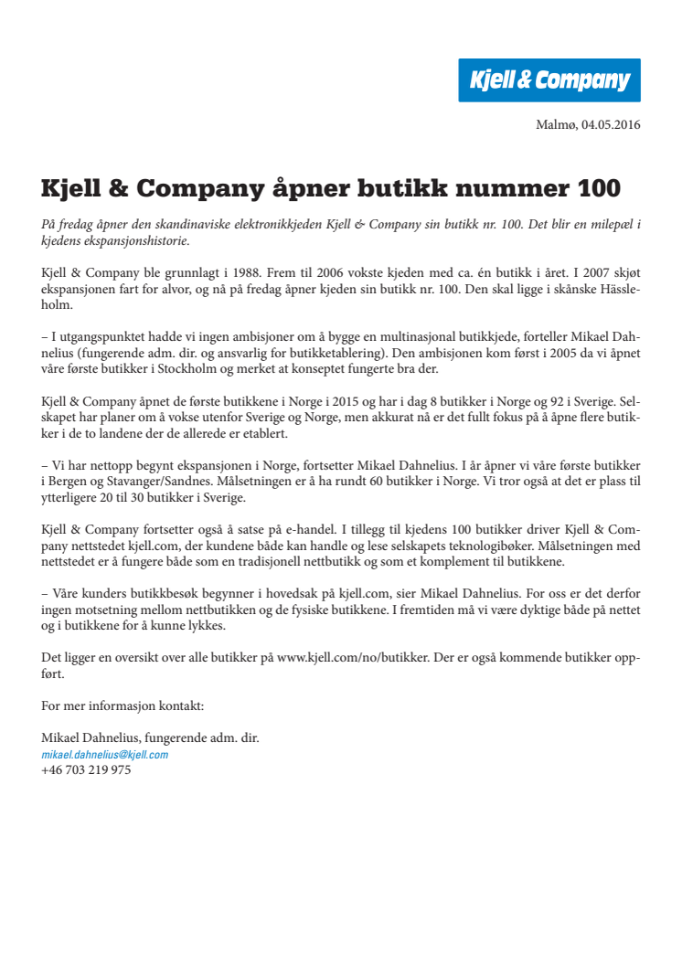 Kjell & Company åpner butikk nummer 100
