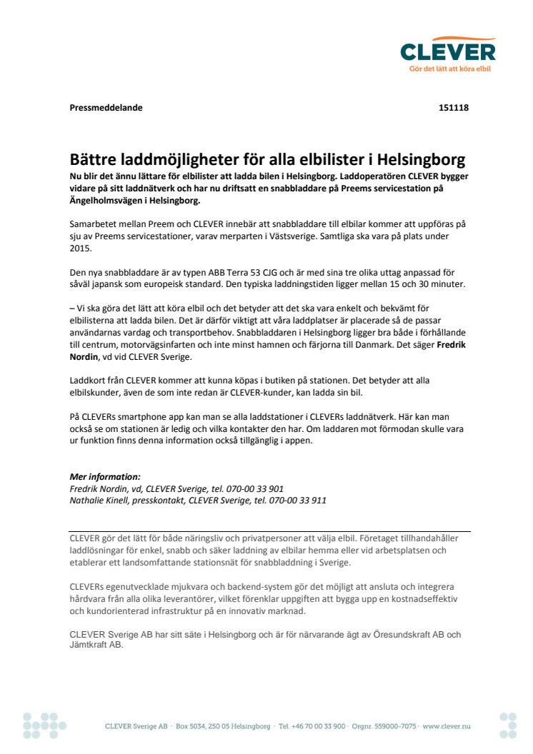 Bättre laddmöjligheter för alla elbilister i Helsingborg