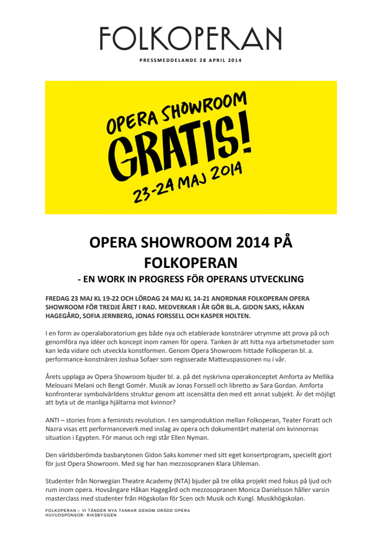 OPERA SHOWROOM 2014 PÅ FOLKOPERAN 