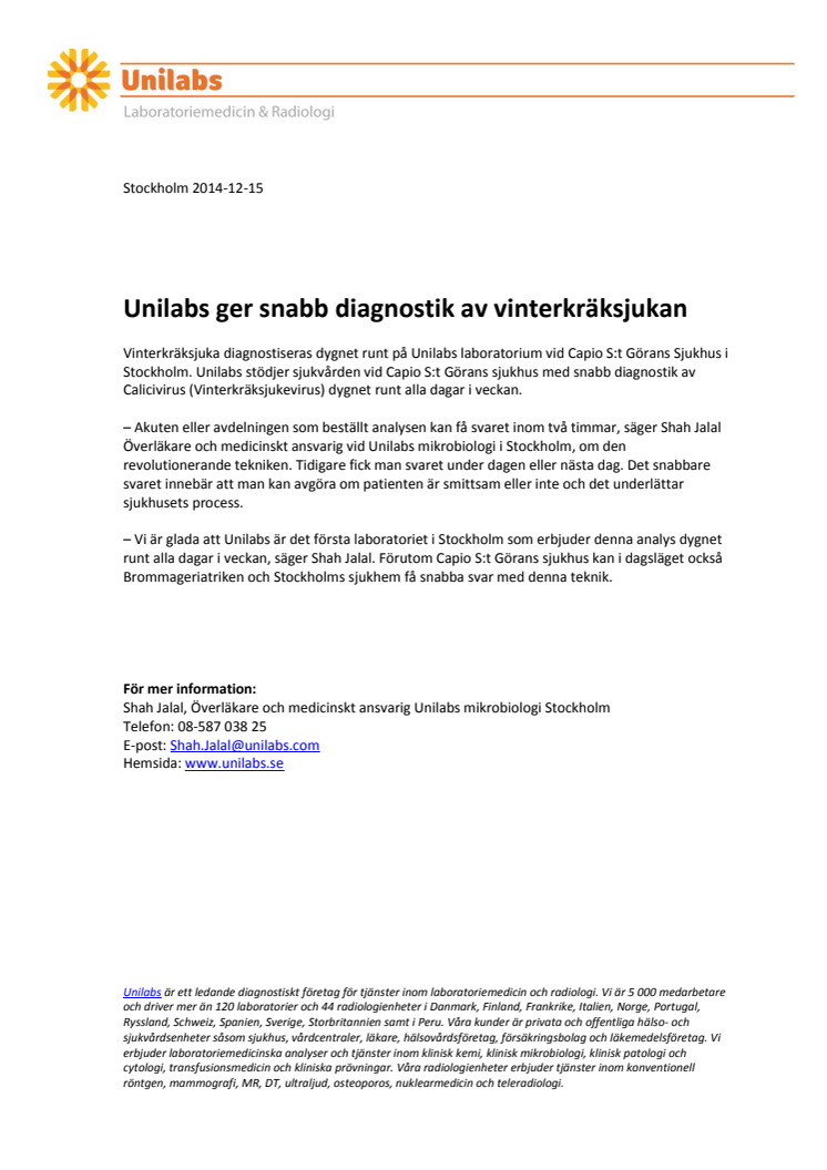 Unilabs ger snabb diagnostik av vinterkräksjukan